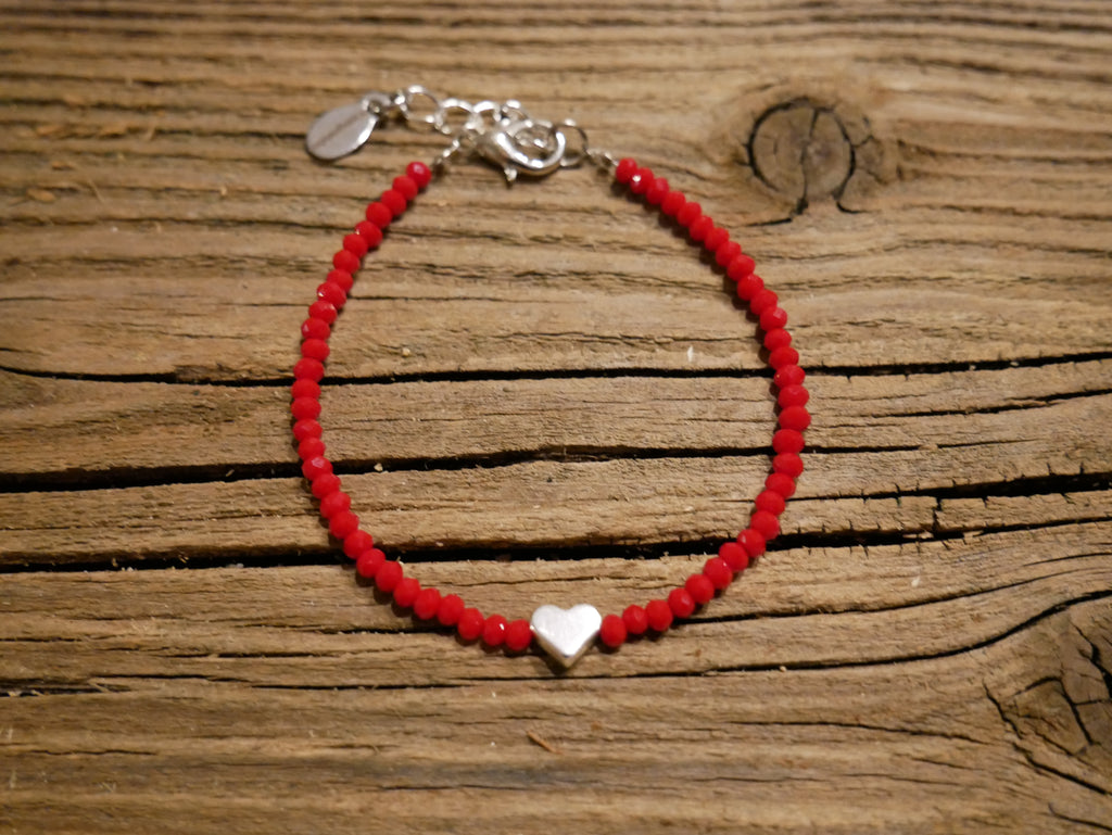 Herzalarmband "rot Glasperlen"