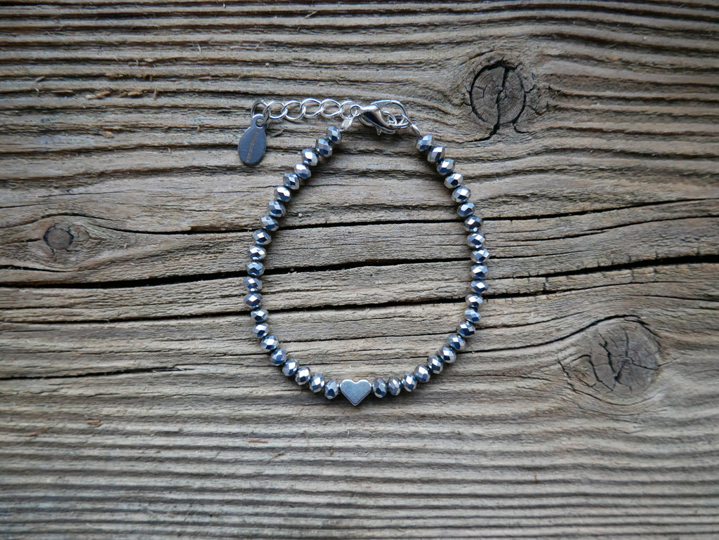 Herzalarmband "silber Glasperlen"²