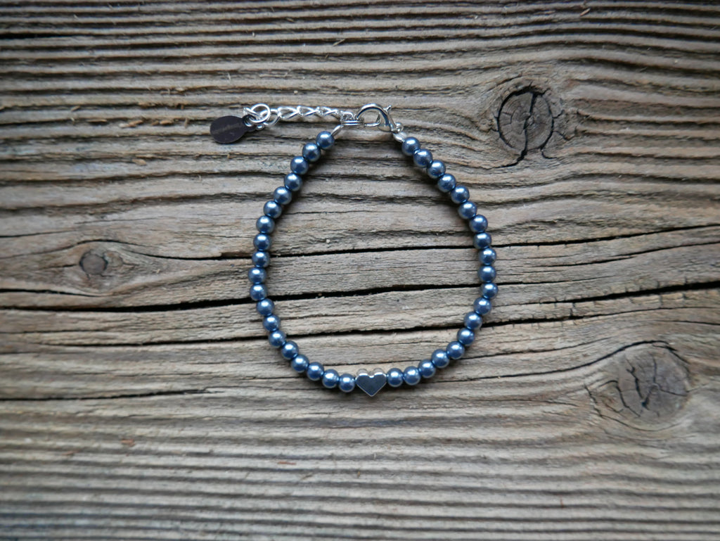 Herzalarmband "blaugrau Wachsperlen"