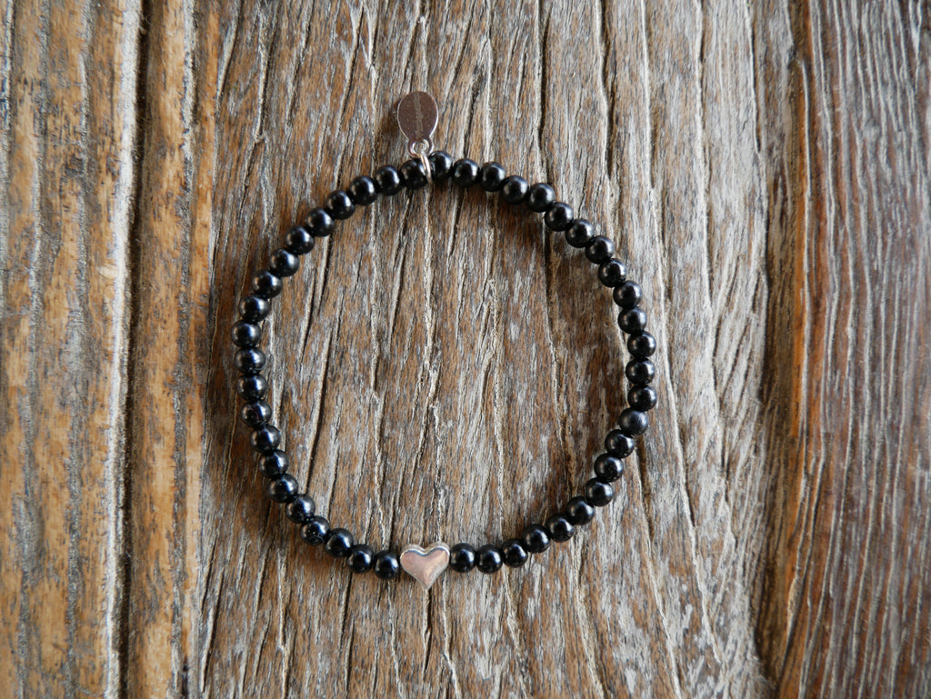 Herzalarmband "schwarz Wachsperlen"