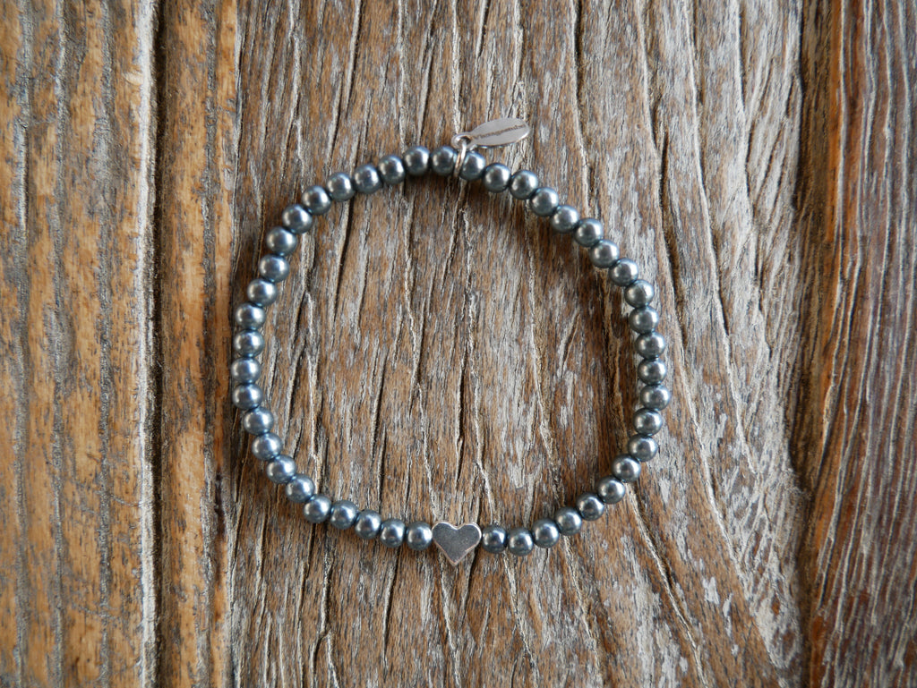 Herzalarmband "blaugrau Wachsperlen"